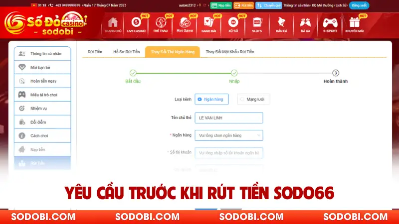 Yêu cầu trước khi rút tiền SODO